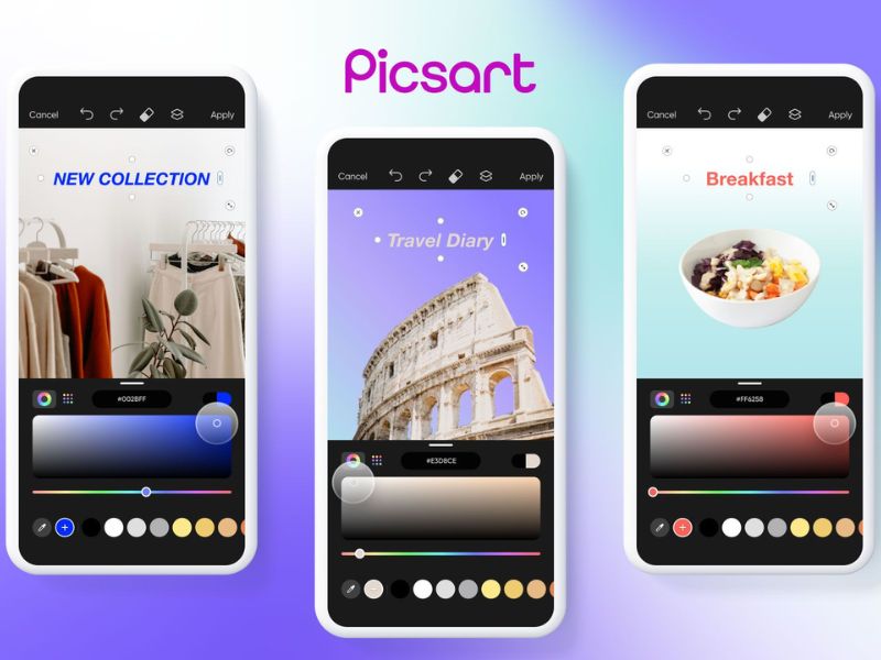 Nhiều màu sắc khác nhau trong Picsart Theartpics Mod APK