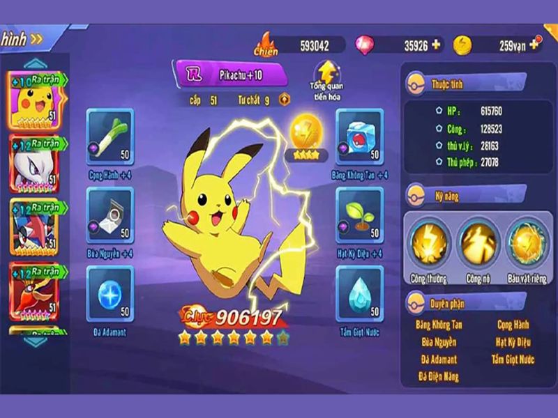 Hệ thống cung cấp tính năng nâng cấp trong Hack Pokemon Đại Chiến Androidmentor