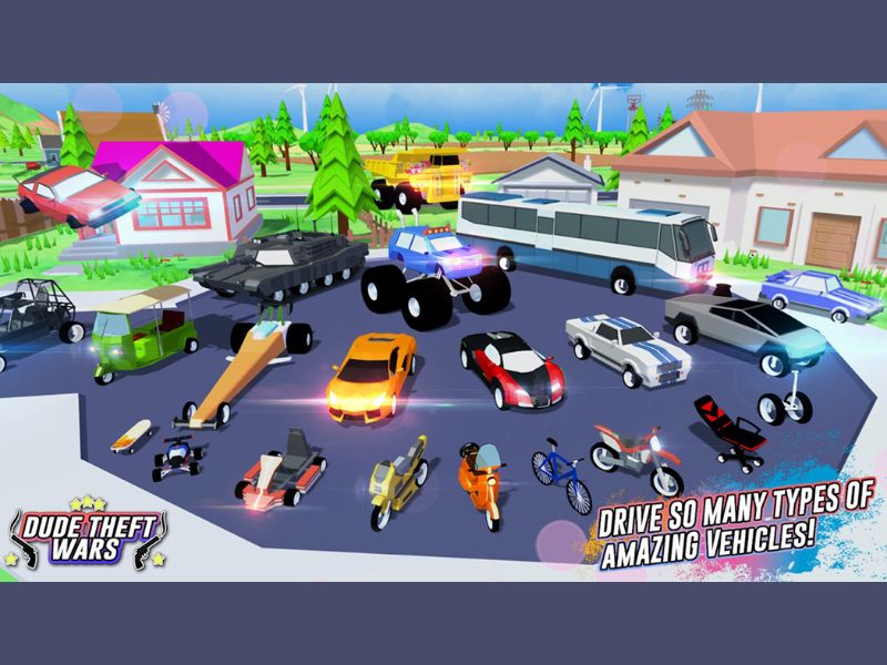 Hệ thống xe đa dạng trong Dude Theft Wars Theartpics Mod APK