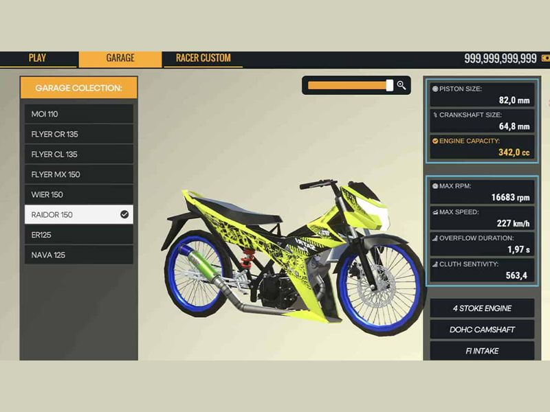 Nâng cấp xe mô tô trong Asian Drag Champion Mod APK